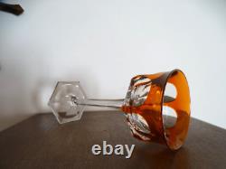 Verre vin rhin cristal doublé BACCARAT Malmaison coloré orange ancien 19 cm