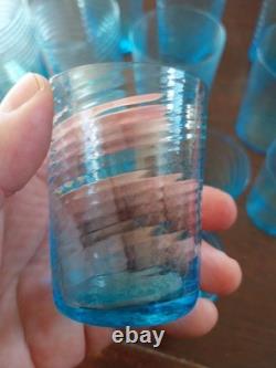 Verres Anciens Bleus Cobalt Napoleon III Gobelets Godronnes 7 Plus 9 Portieux