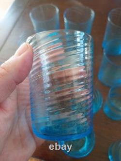 Verres Anciens Bleus Cobalt Napoleon III Gobelets Godronnes 7 Plus 9 Portieux