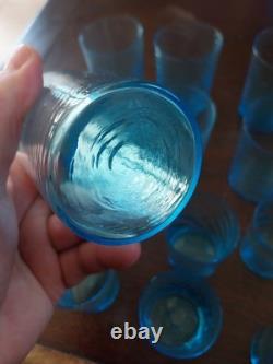 Verres Anciens Bleus Cobalt Napoleon III Gobelets Godronnes 7 Plus 9 Portieux