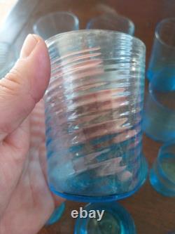 Verres Anciens Bleus Cobalt Napoleon III Gobelets Godronnes 7 Plus 9 Portieux