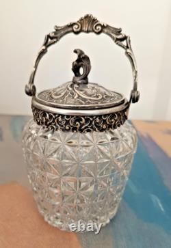 Victor Saglier Ancien Seau A Biscuits En Cristal Taille Diamant Et Metal Argente