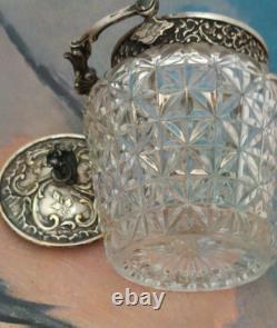 Victor Saglier Ancien Seau A Biscuits En Cristal Taille Diamant Et Metal Argente