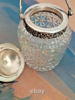 Victor Saglier Ancien Seau A Biscuits En Cristal Taille Diamant Et Metal Argente