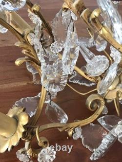 Vintage ancien LUSTRE doré LAMPE en SUSPENSION pampilles VERRES cristal brillant